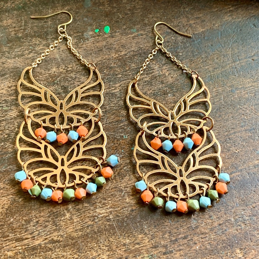 Big Boho Colorful Beaded Dangle Openwork Earrings… - image 5